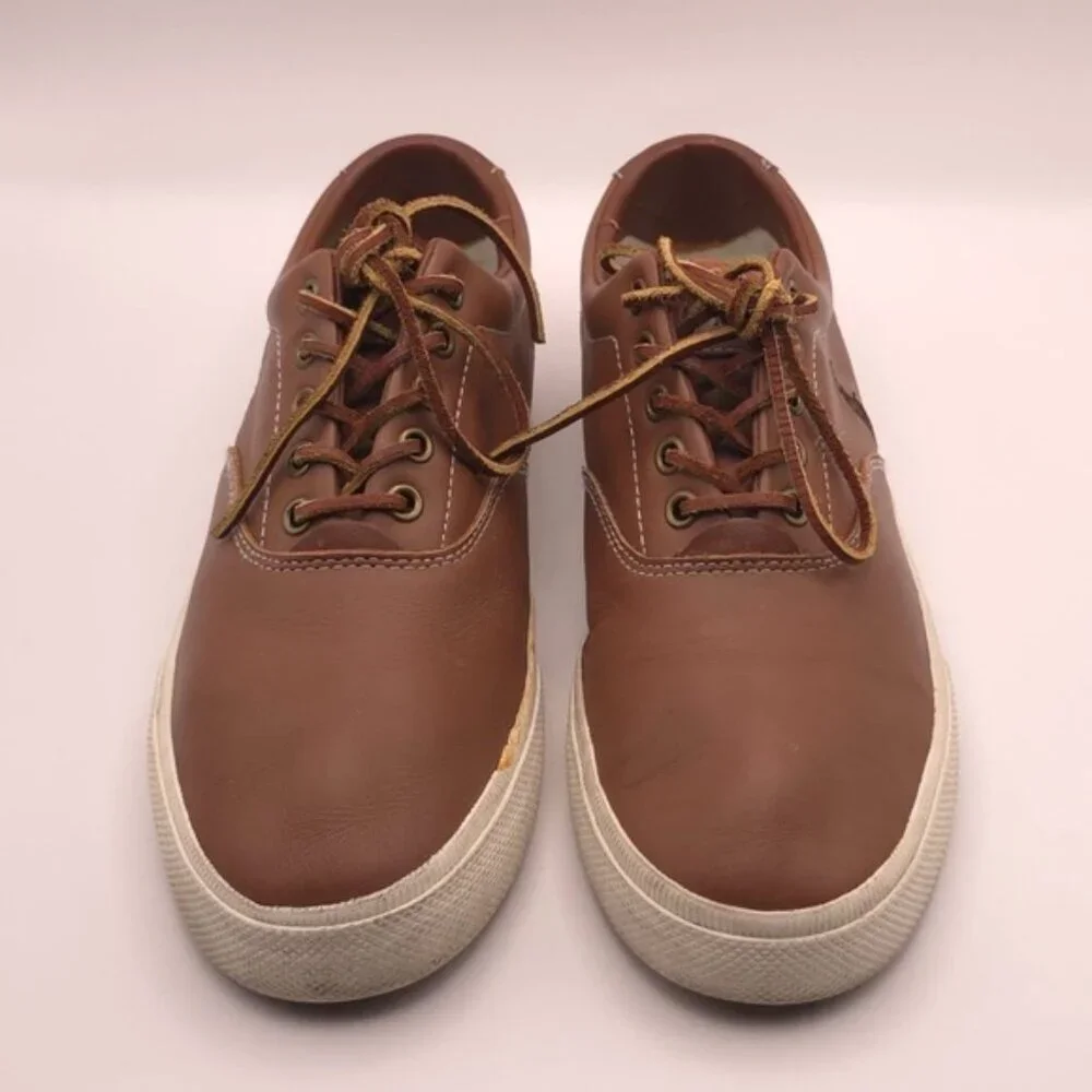 POLO RALPH LAUREN VAUGHN Size 8 D‎ Brown SOFT LEATHER Lace Boat Shoes Men's